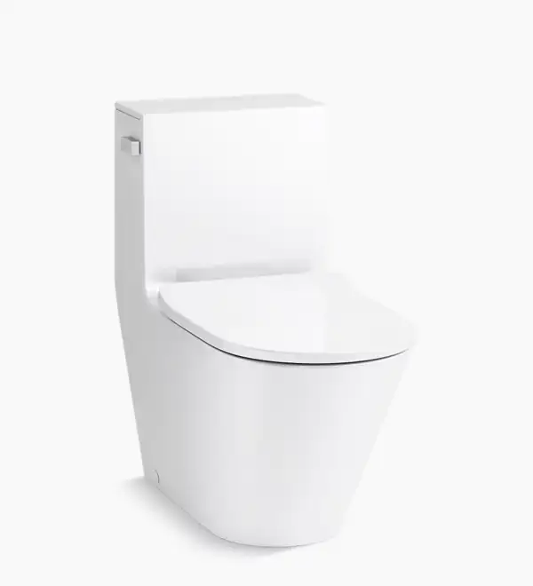 Toilette monopièce allongée compacte Brazn de Kohler de style épuré, avec cuvette allongée et siège Quiet-Close.