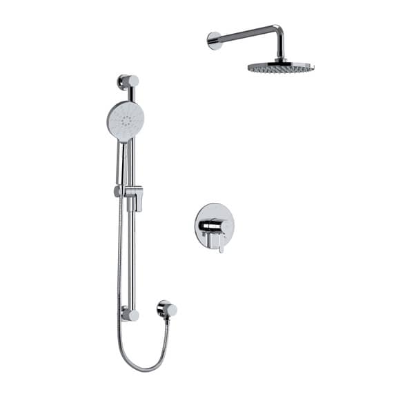 Ensemble de robinet de douche thermostatique NIBI 323 fini chrome avec douchette sur rail et tête de douche pluie.