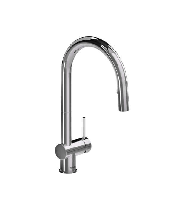 Robinet de cuisine rétractable AZURE de couleur chrome, offert chez Thalassa Laval.