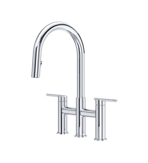 Robinet de cuisine rétractable à bec en C LATÉRAL BRIDGE au fini chrome, offert chez Thalassa Laval