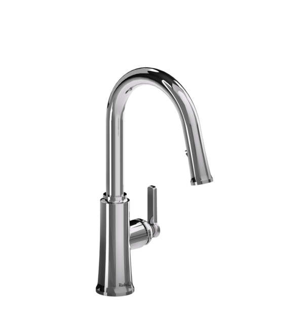 Robinet de cuisine rétractable à bec en C TRATTORIA au fini chrome, offert chez Thalassa Laval