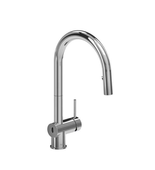 Robinet de cuisine rétractable sans contact à bec en C AZURE au fini chrome, offert chez Thalassa Laval