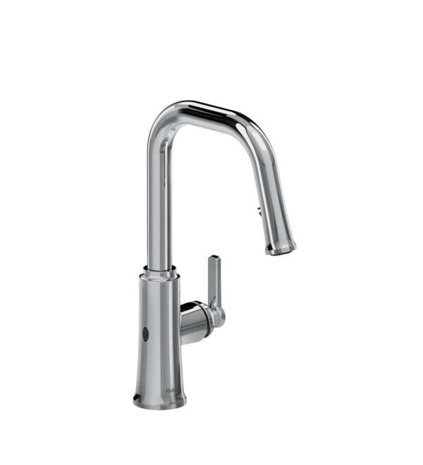 Robinet de cuisine rétractable sans contact à bec en U TRATTORIA au fini chrome, offert chez Thalassa Laval
